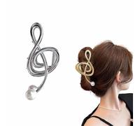 ZANWANXIN Gold Music Note Hair Clip, New Upgrade Treble Clef Hair Clip, Metal Treble Clef Claw Clip, Grace Cute Styling Accessories for Women, Music Note Hair Clip with Pearl (White)