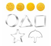 ZANWANXIN Korean Sugar Candy Making Tools, Sugar Game Kit, Stainless Steel Cookie Cutters Biscuit Molds, Umbrella Triangle Star Round Baking Cake Molds for Party Sugar Game Cookie (A)