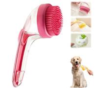 ZANWANXIN Pet Bath Brush with Soap Dispenser, Pet Bath Brushs with Shampoo Dispenser, French Bulldog Bathing Brush Brosses de toilettage for small animal (Red, Fine bristle brush)