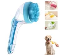 ZANWANXIN Pet Bath Brush with Soap Dispenser, Pet Bath Brushs with Shampoo Dispenser, French Bulldog Bathing Brush Brosses de toilettage for small animal (Blue, Fine bristle brush)