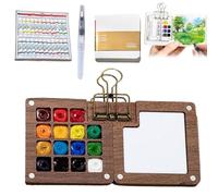 ZANWANXIN Pocket Artist Watercolor Travel Set, PocketArtist Travel Set, Mini Portable Watercolor Travel Set, Paint Palette Travel Kit, Mini Watercolor Paint Set (Wooden 15set)