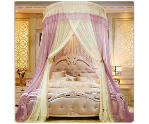 Zanzariera a Baldacchino a Cupola Casual Chic Rotonda Tenda Letto a Baldacchino Principessa Romantica Extra Grande Anti-Insetti Zanzariere Decorazioni per La Camera(Altezza :2.7M) Viola Giallo