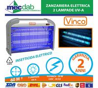 Zanzariera Elettrica 2 Lampade UV-A 20W - 230V Vinco 20250 Insetticida Elettrico