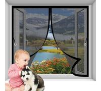 Zanzariera Finestra con Telaio 107 x 96 cm Si Chiude da Sola, Rete Fine, Chiusura Automatica Finestra con Zanzariera Magnetica Personalizzabile per di Multi Tipi, Nero