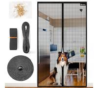 Zanzariera ignifuga per porta del balcone, in fibra di vetro, 90 x 210 cm, magneti più forati, per porta del balcone, della terrazza, colore nero