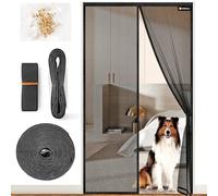 Zanzariera ignifuga per porta del balcone, in fibra di vetro, 90 x 220 cm, magneti più forati, per porta del balcone, della terrazza, colore nero