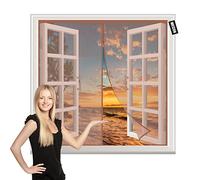 Zanzariera Magnetica Finestra 130x145cm Marrone Chiuso automaticamente Pieghevole Totalmente Magnetica,senza forare per Soggiorno Camera da Letto Balcone