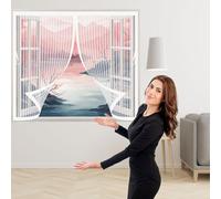 Zanzariera Magnetica Finestra 50 x 70 cm Rete Fine, Chiude da Sola, Tenda con Magneti con Nastro Adesivo, Installazione Facile per Balcone Soggiorno Camera da Letto, Bianco