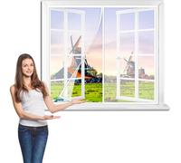 Zanzariera magnetica per Finestra, 130 x 150 cm anti zanzara, magneti si chiudono automaticamente e telaio completo nastro magico per balcone, soggiorno, patio【Bianco】