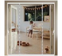 Zanzariera Magnetica per Porta con Doppia Apertura Laterale, Nastro a strappo da 4 cm, Rete Fine a Chiusura Automatica, Senza Forare, per Porta Scorrevole Balcone Patio - Bianco 175x180cm