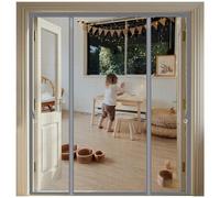 Zanzariera Magnetica per Porta con Doppia Apertura Laterale, Nastro a strappo da 4 cm, Rete Fine a Chiusura Automatica, Senza Forare, per Porta Scorrevole Balcone Patio - Grigio 230x265cm