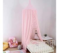 Zanzariera per bambini a baldacchino in chiffon a cupola rotonda con pizzo ondulato e floccaggio a pois Tenda da letto per bambini perfetta per ragazze, letto per bambini, cameretta, rosa