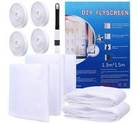 Zanzariera per Finestra 4 Pezzi, Zanzariere per finestre 1,3 m x 1,5 m con 2 rotoli di nastri autoadesivi (10 mm) per Proteggere la Famiglia Dagli Insetti (Bianco)