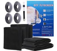 Zanzariera per Finestra 4 Pezzi, Zanzariere per finestre 1,3 m x 1,5 m con 2 rotoli di nastri autoadesivi (10 mm) per Proteggere la Famiglia Dagli Insetti (Nero)