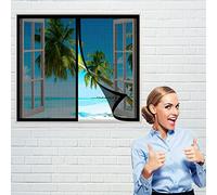 Zanzariera Per Finestra 60 x 90 cm, Zanzariera a Tenda, Rete Superfine Autoadescante per Tutte Le Taglie Finestra o Porte, Nero