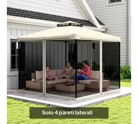 Zanzariera per Gazebo Tende di Ricambio Universale con Cerniere, 302x207cm - Nero e Beige