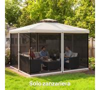 Zanzariera per Gazebo Tende di Ricambio Universale con Cerniere, 335x207cm - Nero e Beige