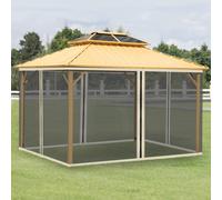 Zanzariera per Gazebo Tende di Ricambio Universale con Cerniere, 352x207cm - Nero e Beige
