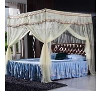 Zanzariera, piedino per pavimento addensato, a tre porte senza forare 1,5 m / 1,8 m letto, rinforzo + porta laterale blu acqua 180 * 200 cm, Standard + beige tre porte_150 * 200 cm