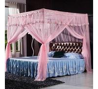 Zanzariera, piedino per pavimento addensato, a tre porte senza forare 1,5 m / 1,8 m letto, rinforzo + porta laterale blu acqua 180 * 200 cm, Standard + rosa tre porte_200 * 200 cm