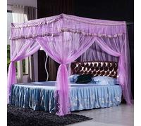 Zanzariera, piedino per pavimento addensato, a tre porte senza forare 1,5 m / 1,8 m letto, rinforzo + porta laterale blu acqua 180 * 200 cm, Standard + tre porte viola rosa_120 * 200 cm