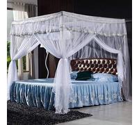 Zanzariera, piedino per pavimento addensato, a tre porte senza punzonare letto 1,5 m / 1,8 m, rinforzo + porta laterale blu acqua 180 * 200 cm, Rinforzo + tre porte bianche_180 * 200 cm