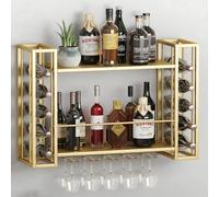 ZAOBAS Portabottiglie da parete, da appendere, con supporto in vetro | Scaffale multifunzione a 2 ripiani per casa, ristorante, bar, 80 cm di larghezza x 24 cm di profondità x 55 cm di altezza
