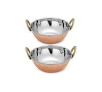 Zap Impex Set di 2 ciotole Karahi indiane in rame martellato e acciaio inox, per piatti e porzioni indiane, 19 cm