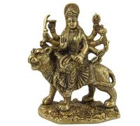 Zap Impex Statua Durga fatta a mano in ottone, dea della saggezza, cavalca tigre, decorazione per casa, ufficio o tempio, finitura oro antico