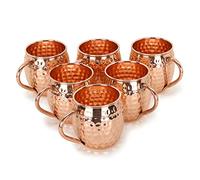 Zap Impex, Tazza in rame puro martellato per Moscow Mule, senza rivestimento, ideale per tutte le bevande fredde, per bar o da usare in casa, set regalo da 6 pezzi