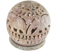 Zap Impex® Tea Light Bellissimo portacandele con scultura in pietra con figure decorative di elefanti intagliati in gres da 3,5 pollici
