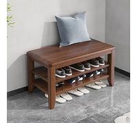 Zapatero de Madera Maciza Sencillo y Resistente con Almacenamiento Taburete Cambiador para Sala de Estar Dormitorio Entrada y Pasillo. Nogal de Dos Capas 80 x 30 x 42 cm (31 x