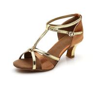 Zapatos de Baile Latino de Suela blanda para practicar en El salón con Tacón Medio para bailar en interiores. (Brown #1, 39)