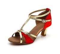 Zapatos de Baile Latino de Suela blanda para practicar en El salón con Tacón Medio para bailar en interiores. (Red #1, 36)