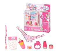 Baby born starter set - include ciuccio magic eyes e catenella per ciuccio, pannolino, anello giocattolo, borotalc, tubetto di crema, bottiglia e fazzoletto da collo