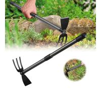 Zappa doppia da giardino con tre punte da 78 cm, in acciaio a due teste per la cura del giardino e le erbacce