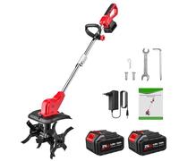 Zappa elettrica a batteria da 21 V, con batteria da 4000 mAh, 2 e caricabatterie, indicatore LED, larghezza di lavoro 30 cm, profondità di lavoro 22 cm, asta telescopica, per orto e giardino (4000 mAh