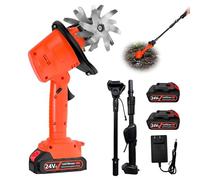 Zappatrice Elettrica, Mini Motozappa a Batteria, Zappatrice Giardino Elettrica Per Erbacce Con Batteria Ricaricabile 2 24V-1.5Ah a Asta Prolunga, 4 Lame in Metallo, 10cm Larghezza e Profondità