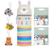 ZappelStift Kawaii Astuccio Scuola 2 in 1 in Morbido Silicone -2 Pcs Segnapagina Adesivi Keep in Mind, 3Pcs portachiavi Animali, Portapenne da Tavolo, Il rientro a scuola (Camello)