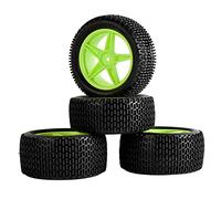 ZAPYVET Pneumatici in Gomma ABS WheeI 2 Anteriori Posteriori, for HSP, 1:10 Buggy RC 66041-66051 Set di Ruote da Corsa RC(Green)