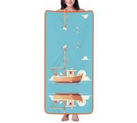 ZAQXSWCDEV A Ship On The Sea Surface Coral Velvet Asciugamano da bagno - Asciugamano in velluto ultra morbido e assorbente per casa, viaggi, spiaggia e piscina - Asciugamano leggero in peluche con