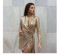 Zara D'Oro Corto Lustrini Avvolgere Vestito Taglia XS Ref 2251 028