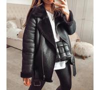 Zara Giacca Biker In Ecopelle Nera Con Pelliccia Shearling Doppio Faccia Nuova