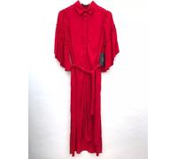 Zara Rosso Increspatura Manica Midi Vestito Taglia M Ref 5065 226