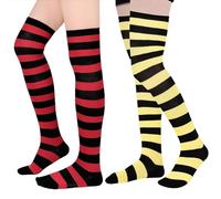 ZARADU 2 Paia di Calze Sopra il Ginocchio a Righe da Donna,Calze Lunghe a Righe in Cotne,Pensate per Feste in Maschera,Giochi Di Ruolo,Feste di Compleanno