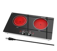 Zarbaco Piano cottura elettrico a 2 fuochi, 61 cm, 120 V, piano cottura elettrico con piano di lavoro e design integrato, manopola di controllo da 1800 W, piano cottura in ceramica radiante con blocco