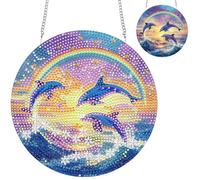 Zariocy Hanging Diamond Painting Pendant Ornament Delfino Arcobaleno Diamante Arte Ciondolo kit per gli Adulti, fai da te Vita Marina Ciondoli Casa Giardino Appendere Decorazione 20x20 cm