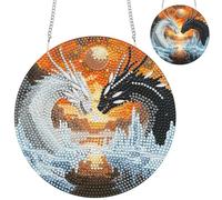 Zariocy Hanging Diamond Painting Pendant Ornament Drago bianco e nero Diamante Arte Ciondolo kit per gli Adulti, fai da te Animale Ciondoli Casa Giardino Appendere Decorazione 20x20 cm