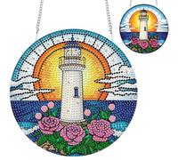 Zariocy Hanging Diamond Painting Pendant Ornament Fiore del faro Diamante Arte Ciondolo kit per gli Adulti, fai da te Paesaggio Ciondoli Casa Giardino Appendere Decorazione 20x20 cm