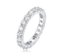 Zarter Ring, Ring Damen Daumen 3 mm Runder Moissanit Silber Platin Größe 63 (20.1) Beste Freundin Geschenke